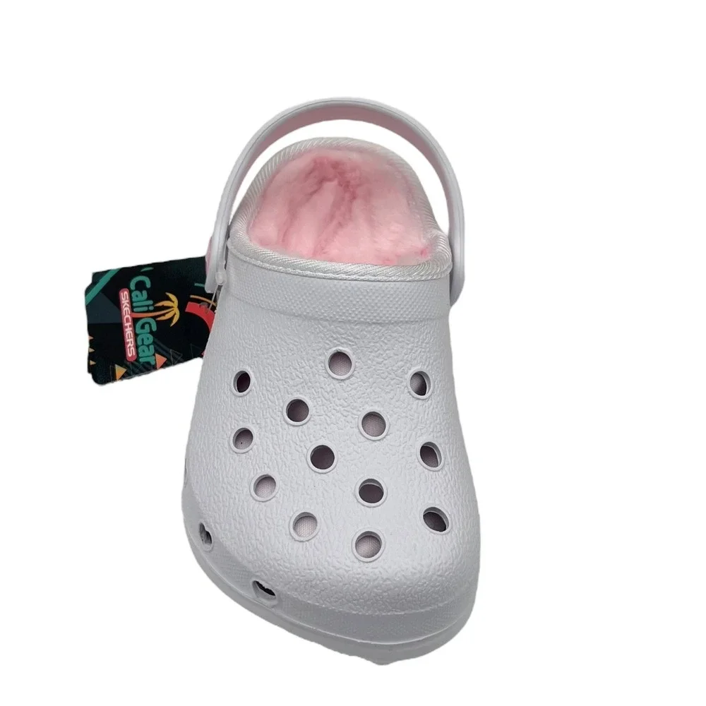 Skechers Toddler Girls Faux Fur Slip On‎ Clogs Size 9 White Pink Warm Comfort